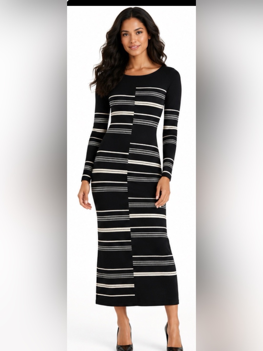 Steve Madden Rayssa Mixed Stripe
Long Sleeve Midi Sweater Dress L fall winter